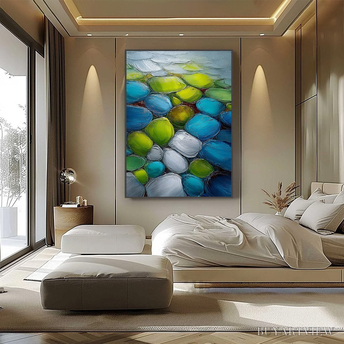 BUYARTVIEW River Gems – Heavily Textured Abstract Painting of Colorful Stones - image 6