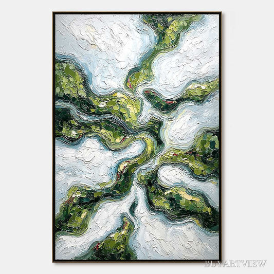 BUYARTVIEW Verdant Flow – Abstract Green Impasto Landscape Oil Painting - image 1