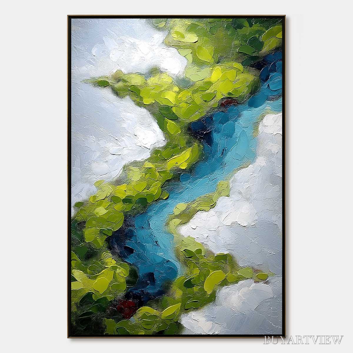 BUYARTVIEW Aerial Reverie – Textured Abstract Aerial River Landscape Painting - image 1