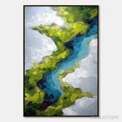 BUYARTVIEW Aerial Reverie – Textured Abstract Aerial River Landscape Painting - image 1