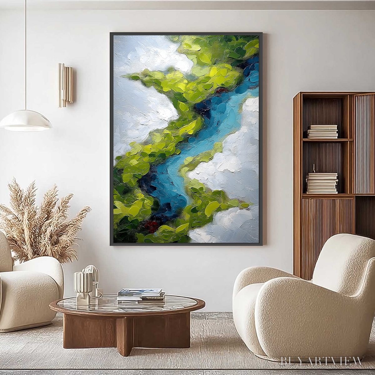 BUYARTVIEW Aerial Reverie – Textured Abstract Aerial River Landscape Painting - image 2