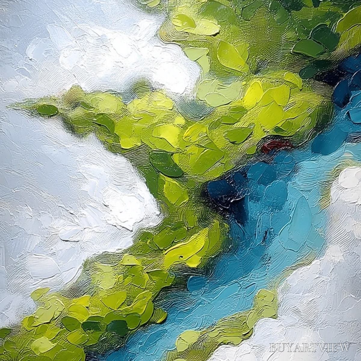 BUYARTVIEW Aerial Reverie – Textured Abstract Aerial River Landscape Painting - image 3