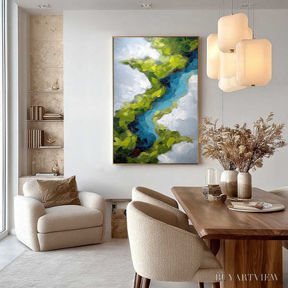 BUYARTVIEW Aerial Reverie – Textured Abstract Aerial River Landscape Painting - image 4