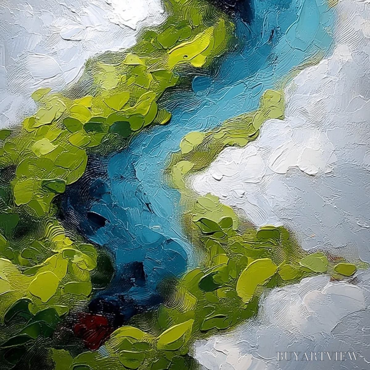 BUYARTVIEW Aerial Reverie – Textured Abstract Aerial River Landscape Painting - image 5