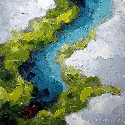 BUYARTVIEW Aerial Reverie – Textured Abstract Aerial River Landscape Painting - image 5