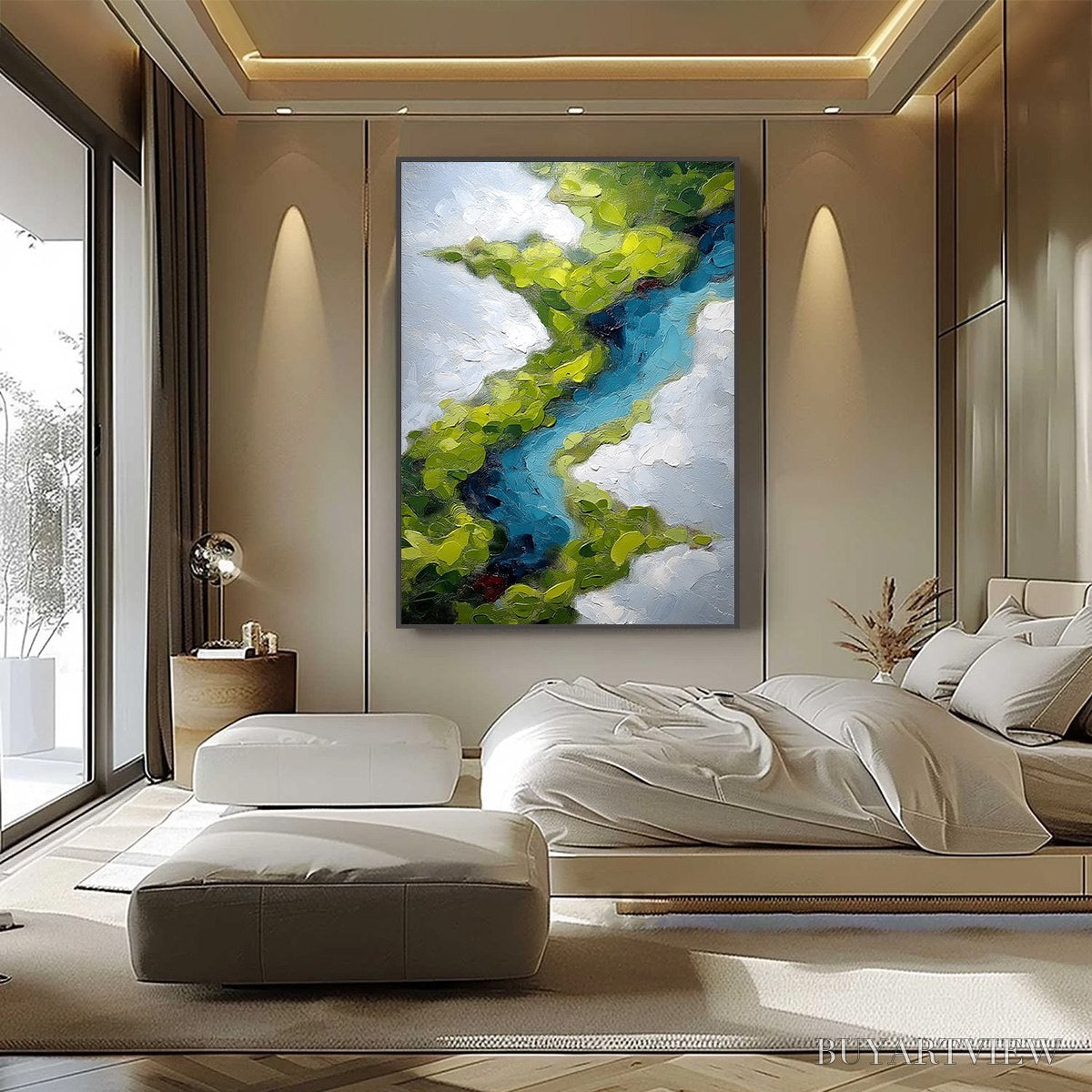 BUYARTVIEW Aerial Reverie – Textured Abstract Aerial River Landscape Painting - image 6