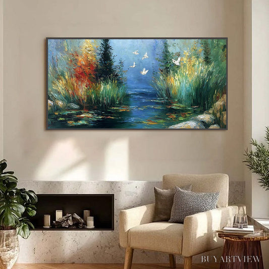 BUYARTVIEW Serene Flight – Textured Impasto Landscape Painting of a River Sanctuary - image 2