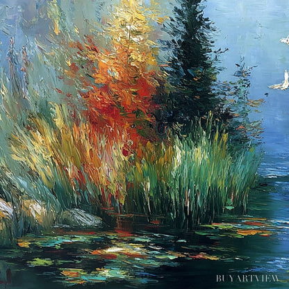 BUYARTVIEW Serene Flight – Textured Impasto Landscape Painting of a River Sanctuary - image 3