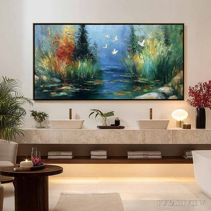 BUYARTVIEW Serene Flight – Textured Impasto Landscape Painting of a River Sanctuary - image 4