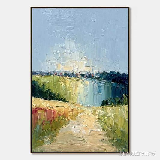 BUYARTVIEW Coastal Promenade – Textured Palette Knife Impasto Landscape Painting - image 1