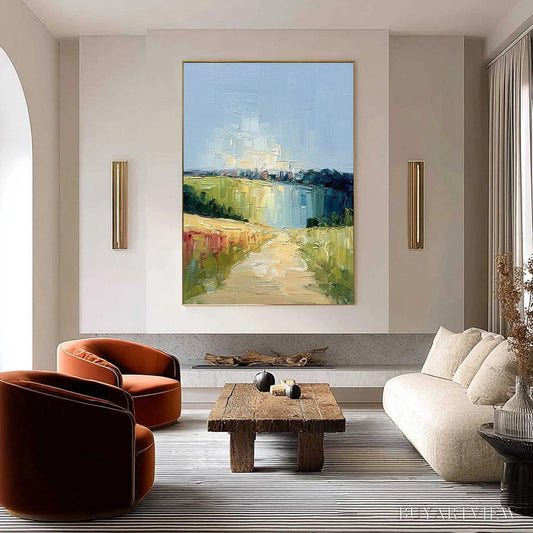 BUYARTVIEW Coastal Promenade – Textured Palette Knife Impasto Landscape Painting - image 2