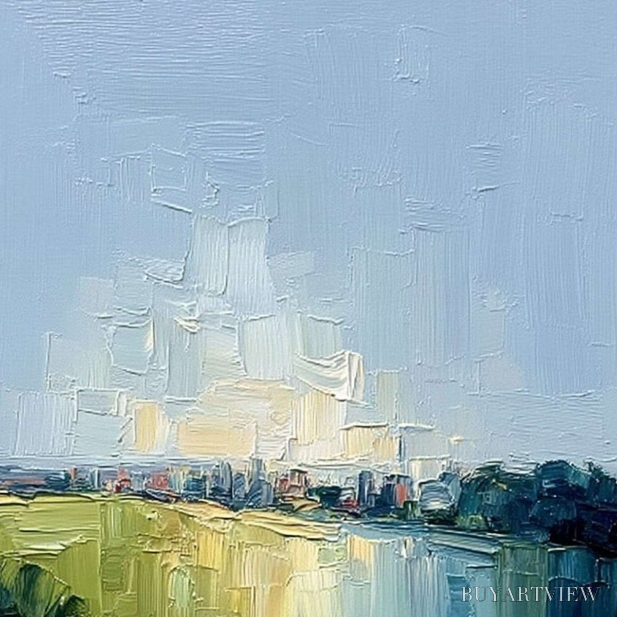 BUYARTVIEW Coastal Promenade – Textured Palette Knife Impasto Landscape Painting - image 5