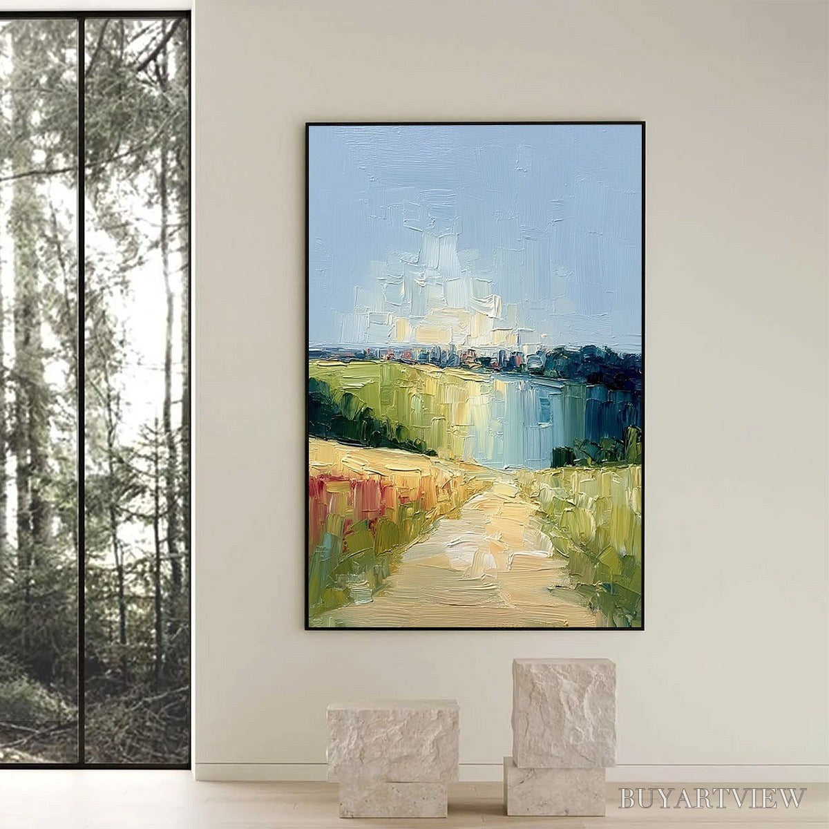 BUYARTVIEW Coastal Promenade – Textured Palette Knife Impasto Landscape Painting - image 6