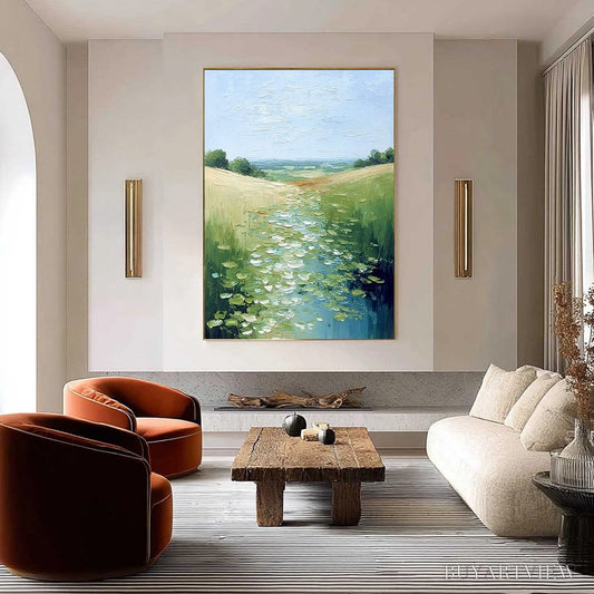 BUYARTVIEW Verdant Path – Textured Impasto Landscape Painting of a Lilypad Stream - image 2