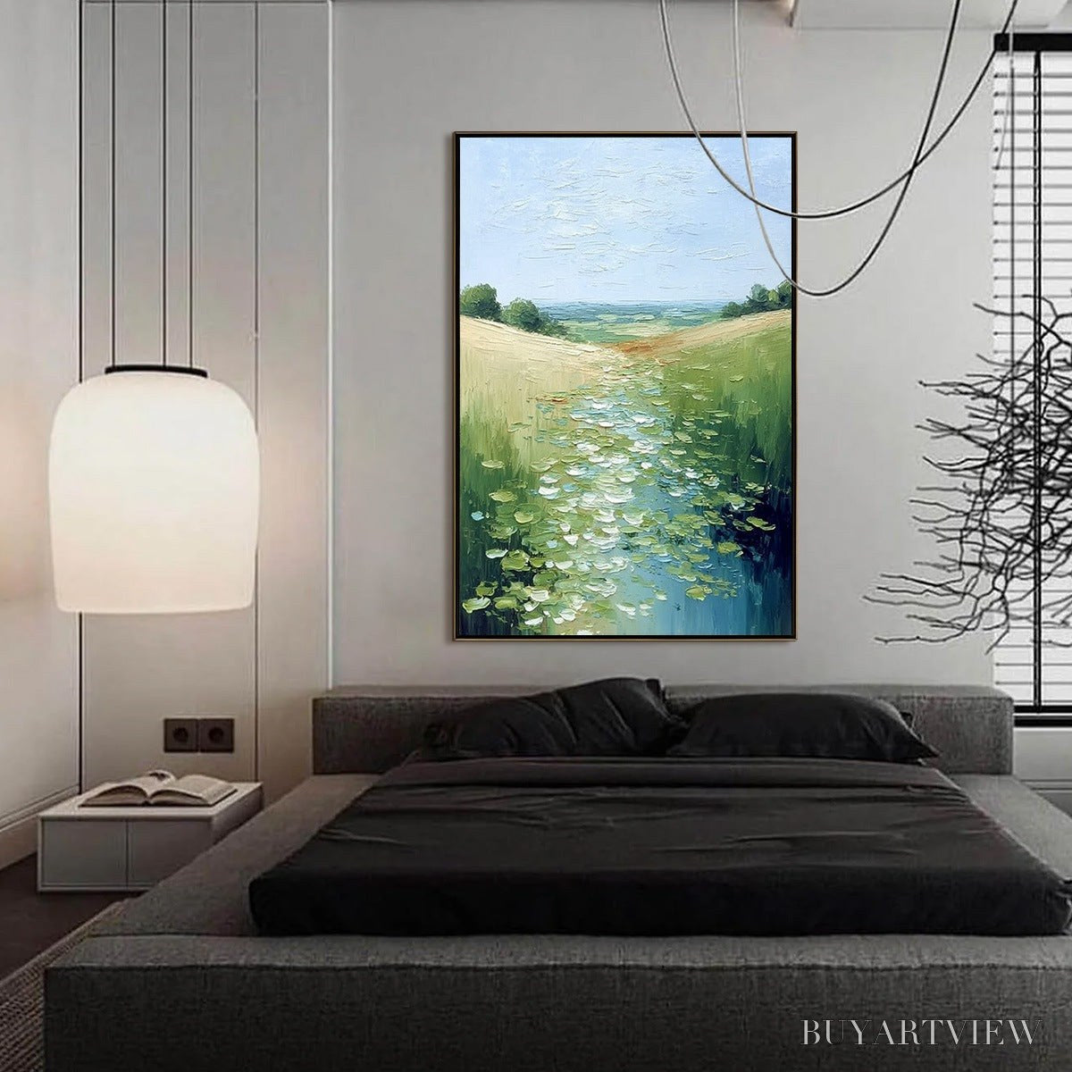 BUYARTVIEW Verdant Path – Textured Impasto Landscape Painting of a Lilypad Stream - image 4