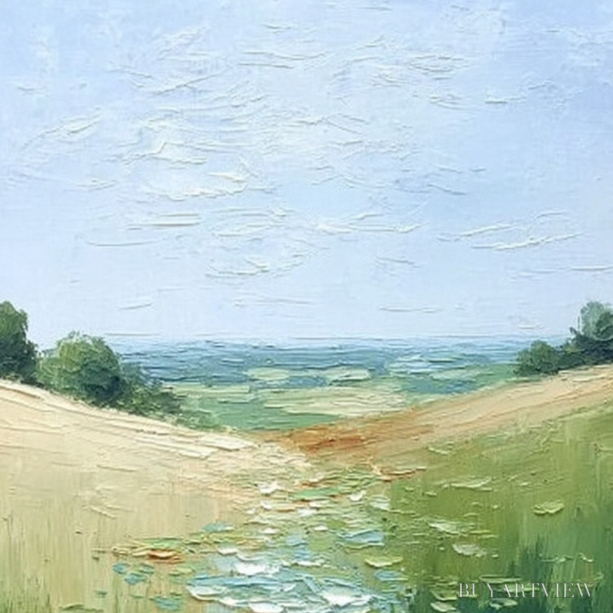 BUYARTVIEW Verdant Path – Textured Impasto Landscape Painting of a Lilypad Stream - image 5