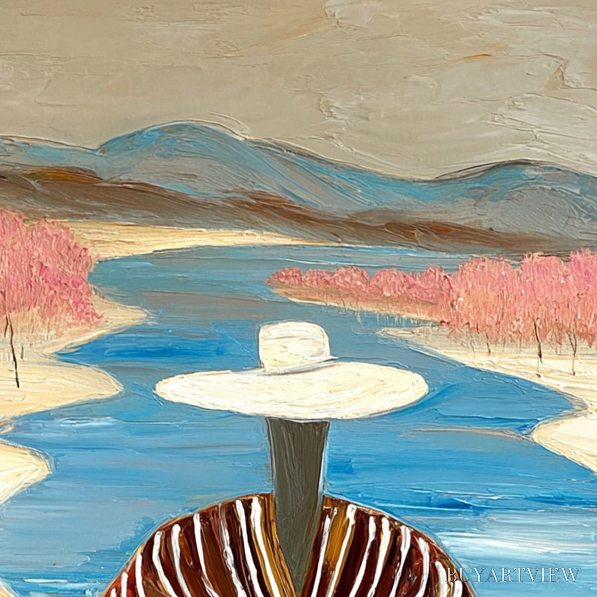 BUYARTVIEW River Blush – Textured Figurative Landscape Painting of Woman by Water - image 3