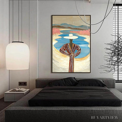 BUYARTVIEW River Blush – Textured Figurative Landscape Painting of Woman by Water - image 4