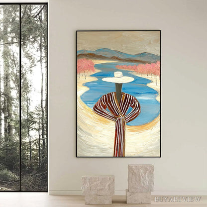 BUYARTVIEW River Blush – Textured Figurative Landscape Painting of Woman by Water - image 6