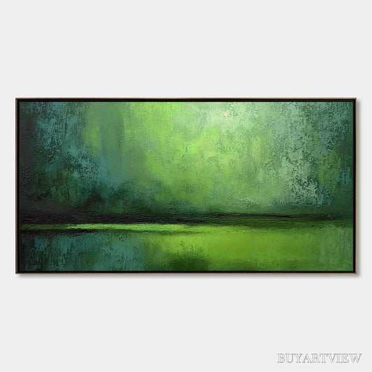 BUYARTVIEW Verdant Horizon – Large Textured Green Abstract Landscape Painting - image 1