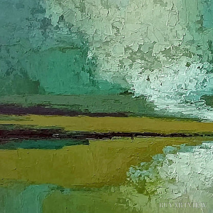 BUYARTVIEW Verdant Horizon – Textured Abstract Landscape Painting in Green and Gold - image 5