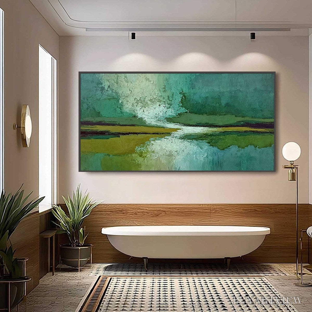 BUYARTVIEW Verdant Horizon – Textured Abstract Landscape Painting in Green and Gold - image 6