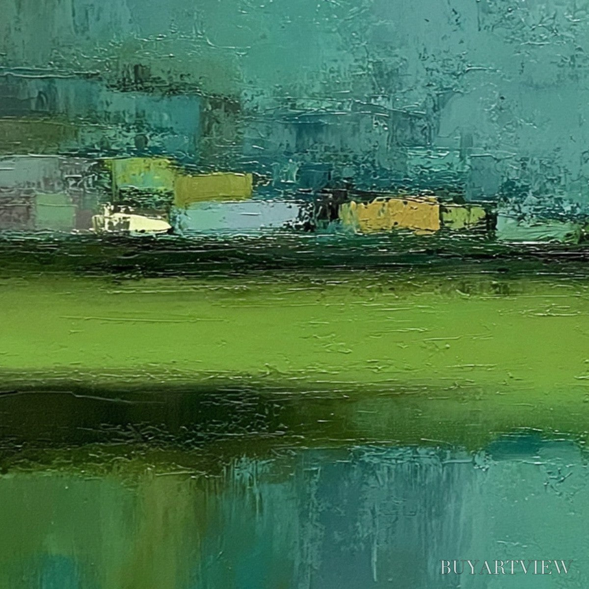 BUYARTVIEW Emerald Reflections – Textured Wabi Sabi Abstract Landscape Painting - image 3