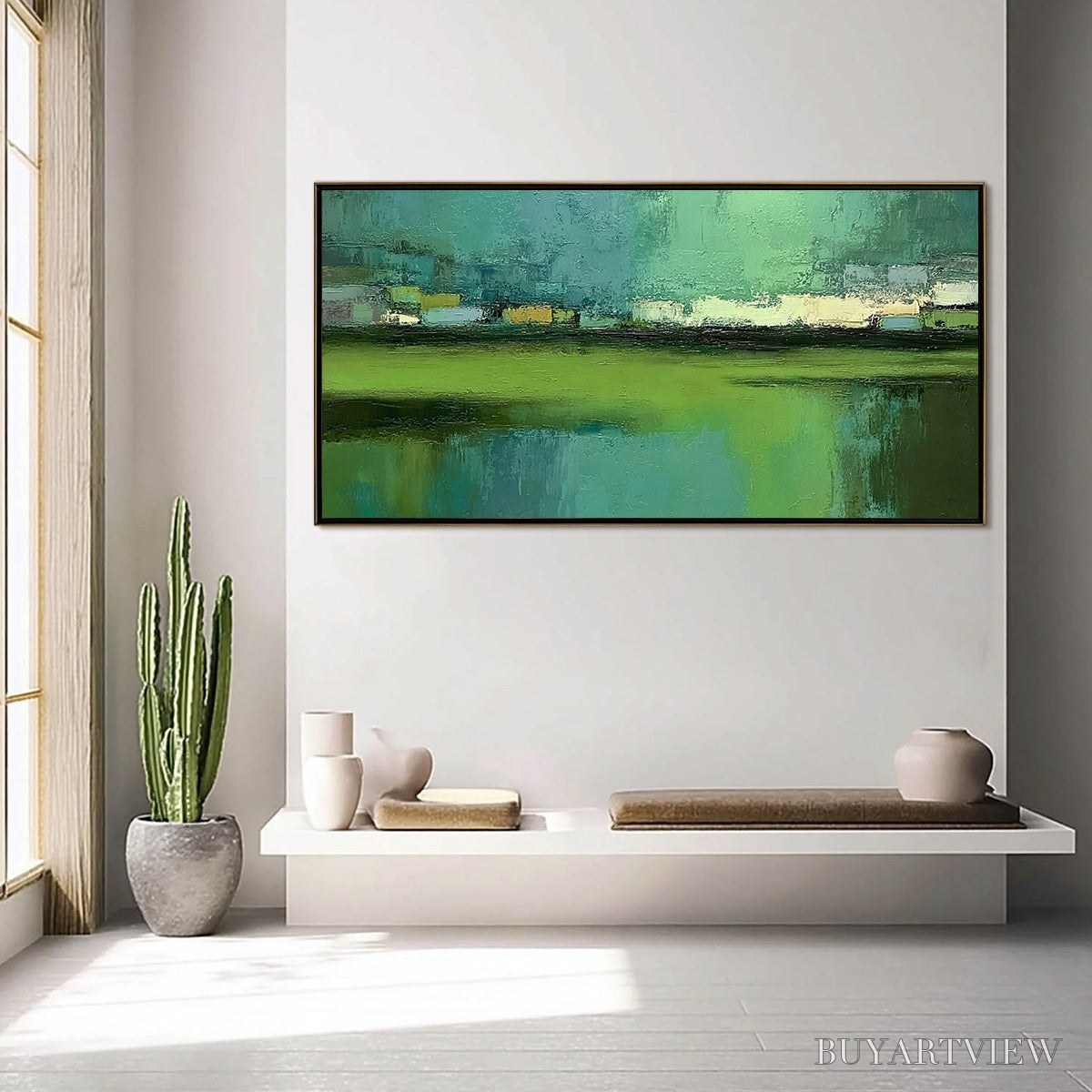 BUYARTVIEW Emerald Reflections – Textured Wabi Sabi Abstract Landscape Painting - image 4