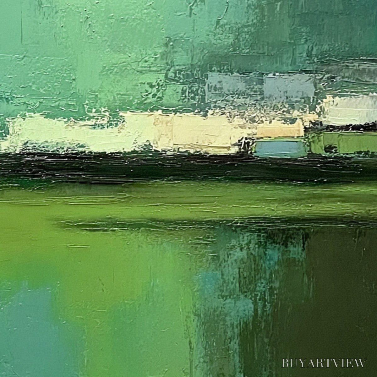 BUYARTVIEW Emerald Reflections – Textured Wabi Sabi Abstract Landscape Painting - image 5
