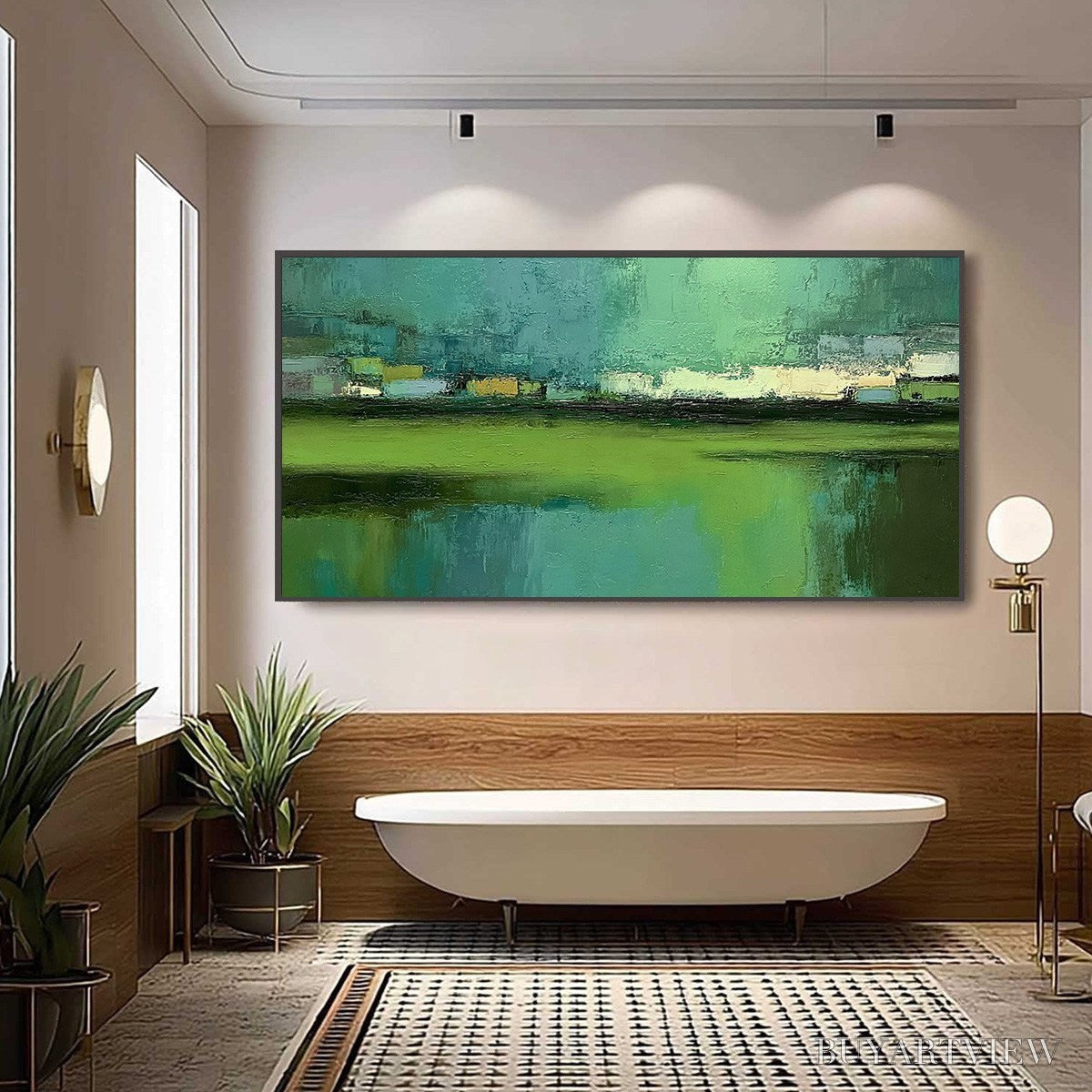 BUYARTVIEW Emerald Reflections – Textured Wabi Sabi Abstract Landscape Painting - image 6