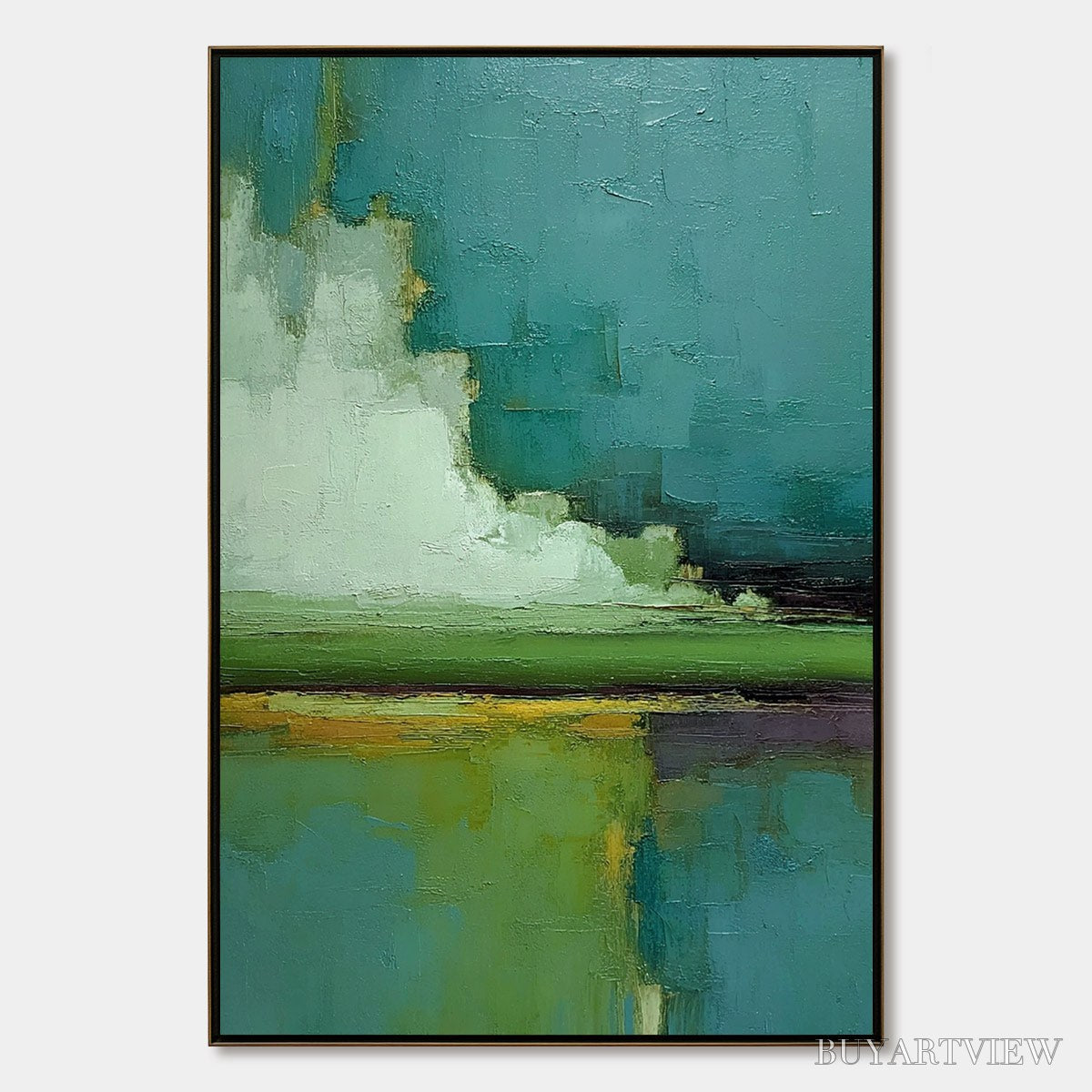 BUYARTVIEW Verdant Horizon – Vertical Textured Abstract Landscape Oil Painting - image 1