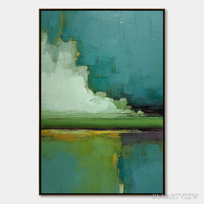 BUYARTVIEW Verdant Horizon – Vertical Textured Abstract Landscape Oil Painting - image 1