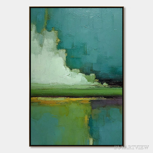 BUYARTVIEW Verdant Horizon – Vertical Textured Abstract Landscape Oil Painting - image 1