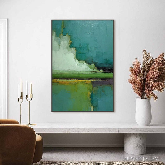 BUYARTVIEW Verdant Horizon – Vertical Textured Abstract Landscape Oil Painting - image 2