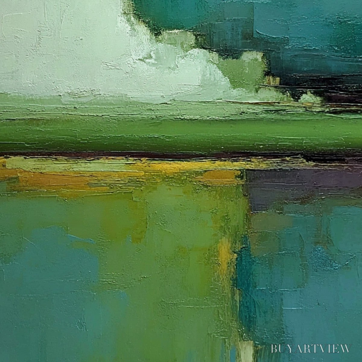 BUYARTVIEW Verdant Horizon – Vertical Textured Abstract Landscape Oil Painting - image 3