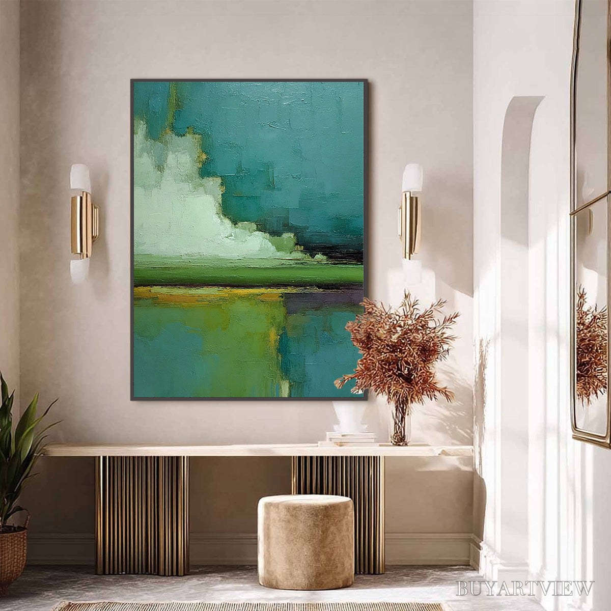 BUYARTVIEW Verdant Horizon – Vertical Textured Abstract Landscape Oil Painting - image 6