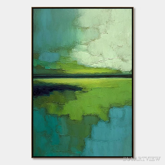 BUYARTVIEW Verdant Horizon – Textured Abstract Green Landscape Painting - image 1
