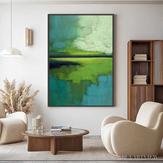 BUYARTVIEW Verdant Horizon – Textured Abstract Green Landscape Painting - image 2