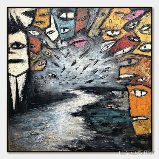 BUYARTVIEW the Gathering – Large Square Abstract Figurative Impasto Painting - image 1
