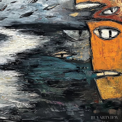 BUYARTVIEW the Gathering – Large Square Abstract Figurative Impasto Painting - image 3
