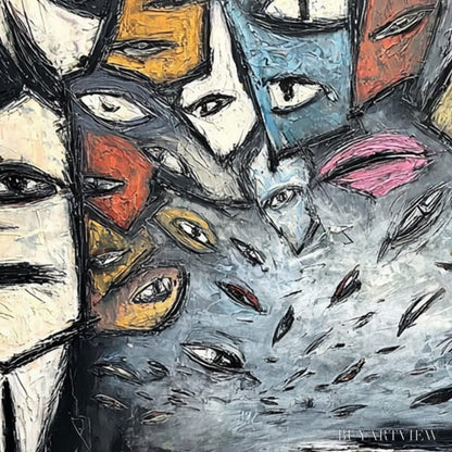 BUYARTVIEW the Gathering – Large Square Abstract Figurative Impasto Painting - image 5