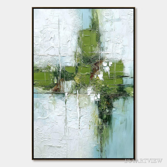BUYARTVIEW Verdant Echo | Green Abstract Textured Oil Painting for Wall - image 1