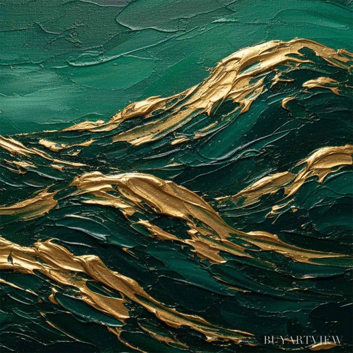 BUYARTVIEW Emerald Crests – Heavy Texture Abstract Green and Gold Landscape Painting - image 5