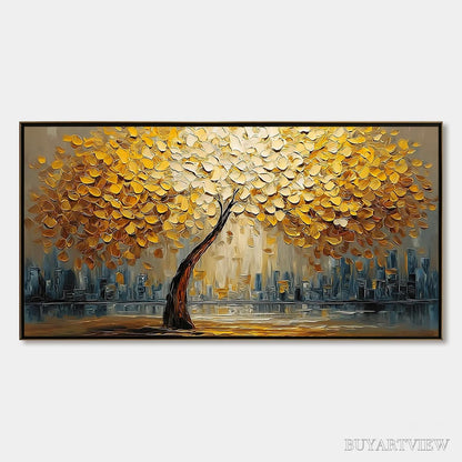 BUYARTVIEW Urban Oasis – Heavy Texture Palette Knife Cityscape Oil Painting - image 1