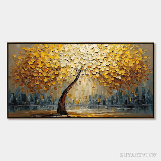 BUYARTVIEW Urban Oasis – Heavy Texture Palette Knife Cityscape Oil Painting - image 1