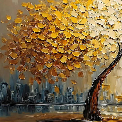 BUYARTVIEW Urban Oasis – Heavy Texture Palette Knife Cityscape Oil Painting - image 3