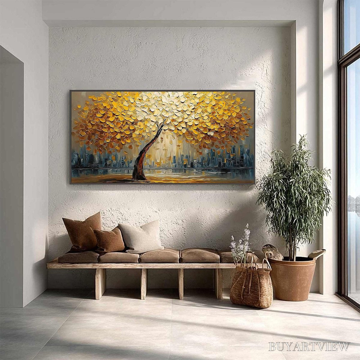 BUYARTVIEW Urban Oasis – Heavy Texture Palette Knife Cityscape Oil Painting - image 4