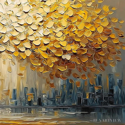 BUYARTVIEW Urban Oasis – Heavy Texture Palette Knife Cityscape Oil Painting - image 5