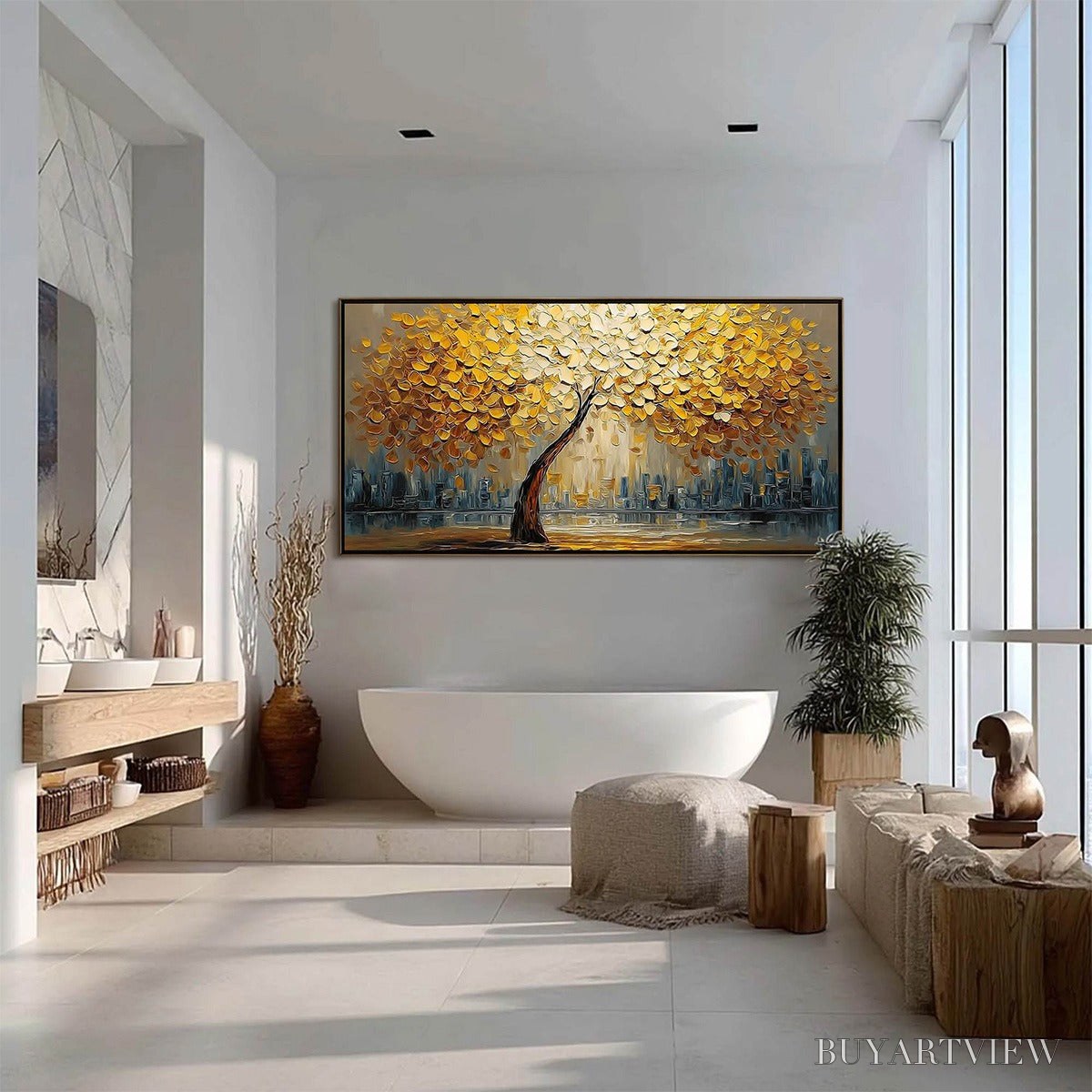 BUYARTVIEW Urban Oasis – Heavy Texture Palette Knife Cityscape Oil Painting - image 6