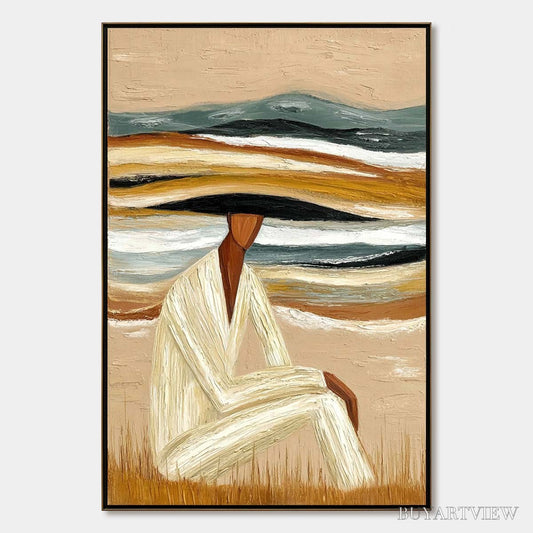 BUYARTVIEW Earthen Repose – Textured Abstract Figurative Painting for Modern Decor - image 1